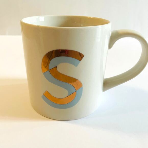 Opalhouse Stoneware Monogram Initial‎ "S" Blue & Rose Gold Coffee Mug 16oz - Picture 3 of 5